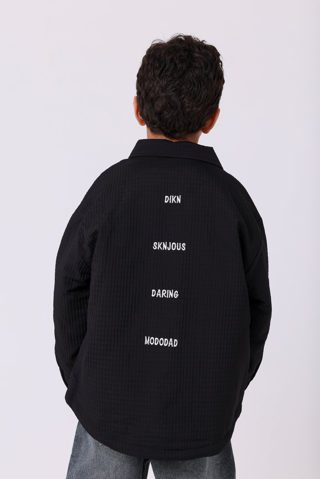 Bold Lettered Waffle-Texture Shirt