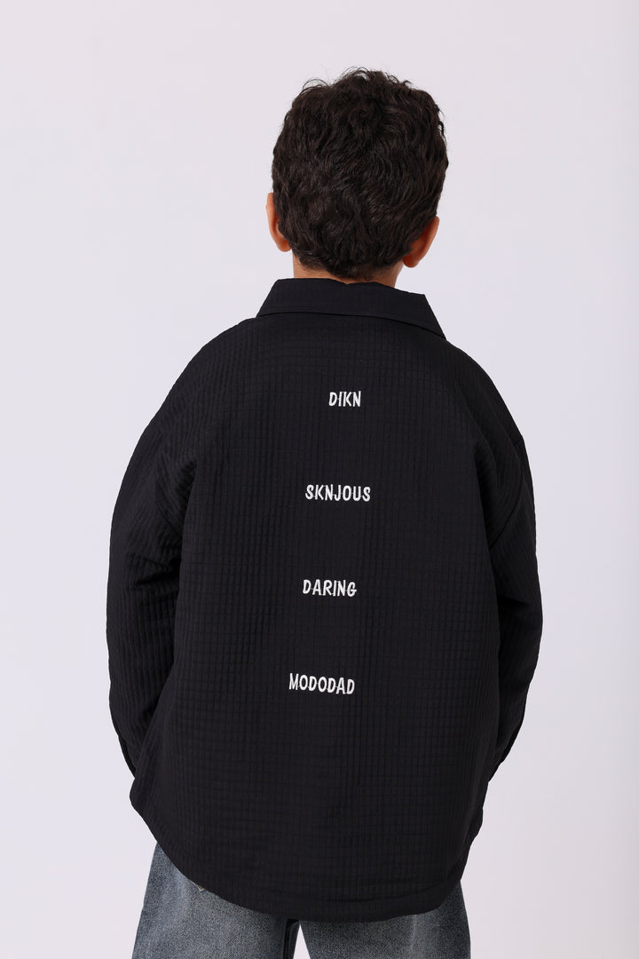 Bold Lettered Waffle-Texture Shirt