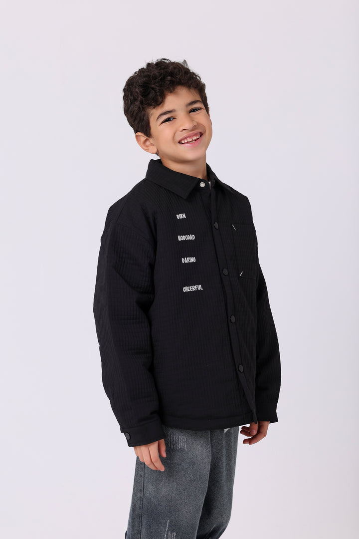 Bold Lettered Waffle-Texture Shirt