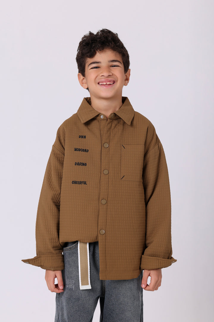 Bold Lettered Waffle-Texture Shirt