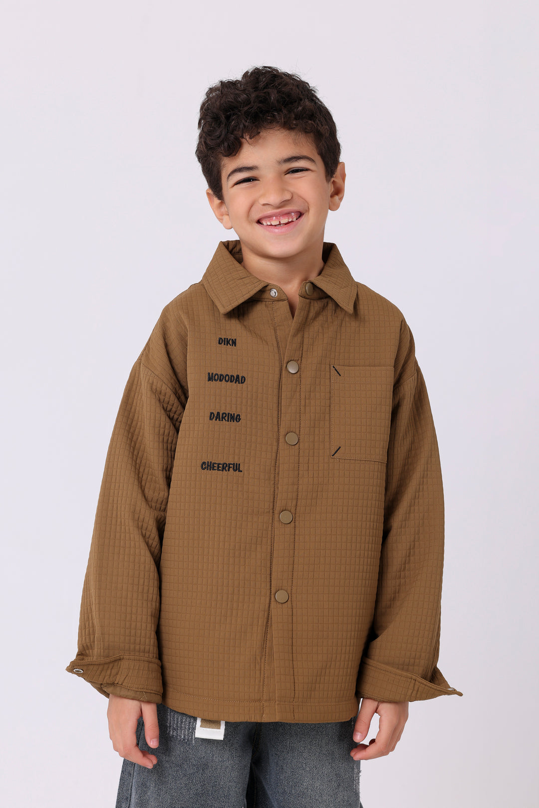 Bold Lettered Waffle-Texture Shirt