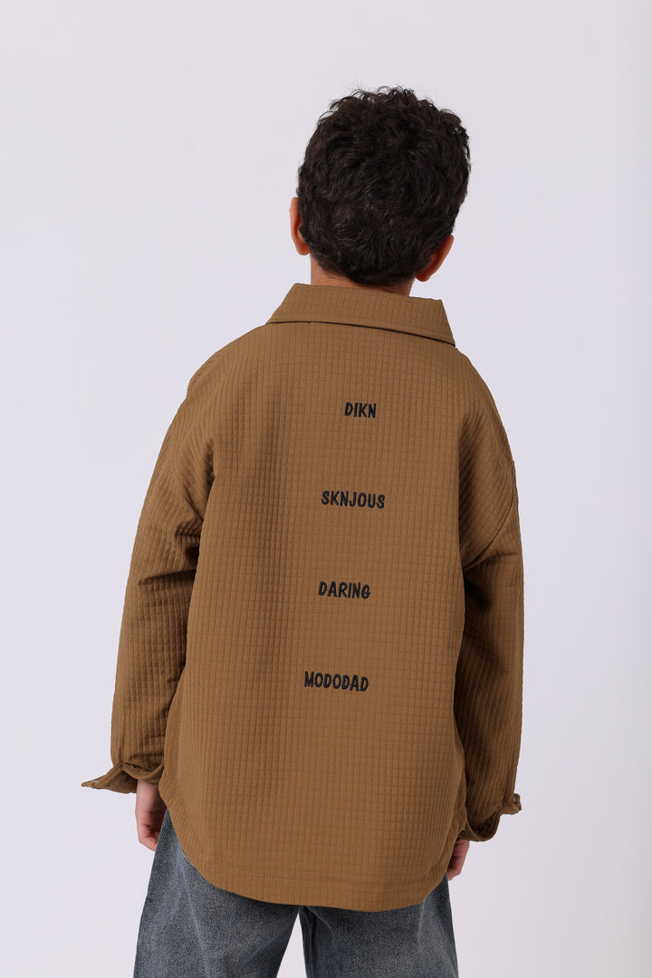 Bold Lettered Waffle-Texture Shirt