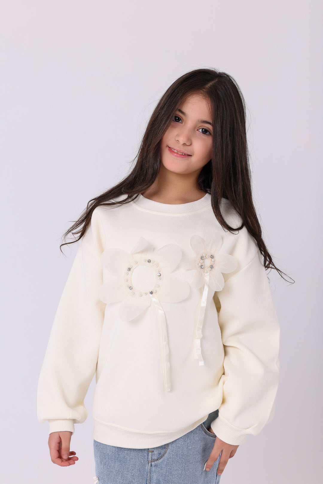 Elegant Beaded Blossom Sweatshirt