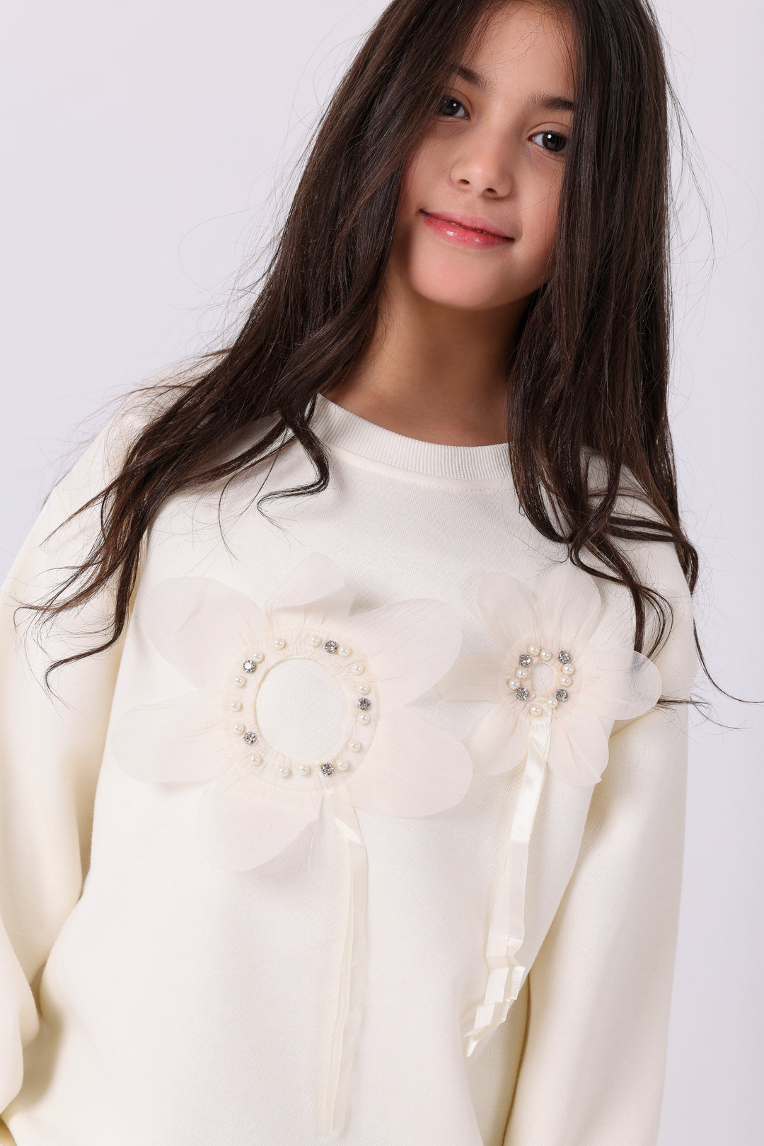 Elegant Beaded Blossom Sweatshirt