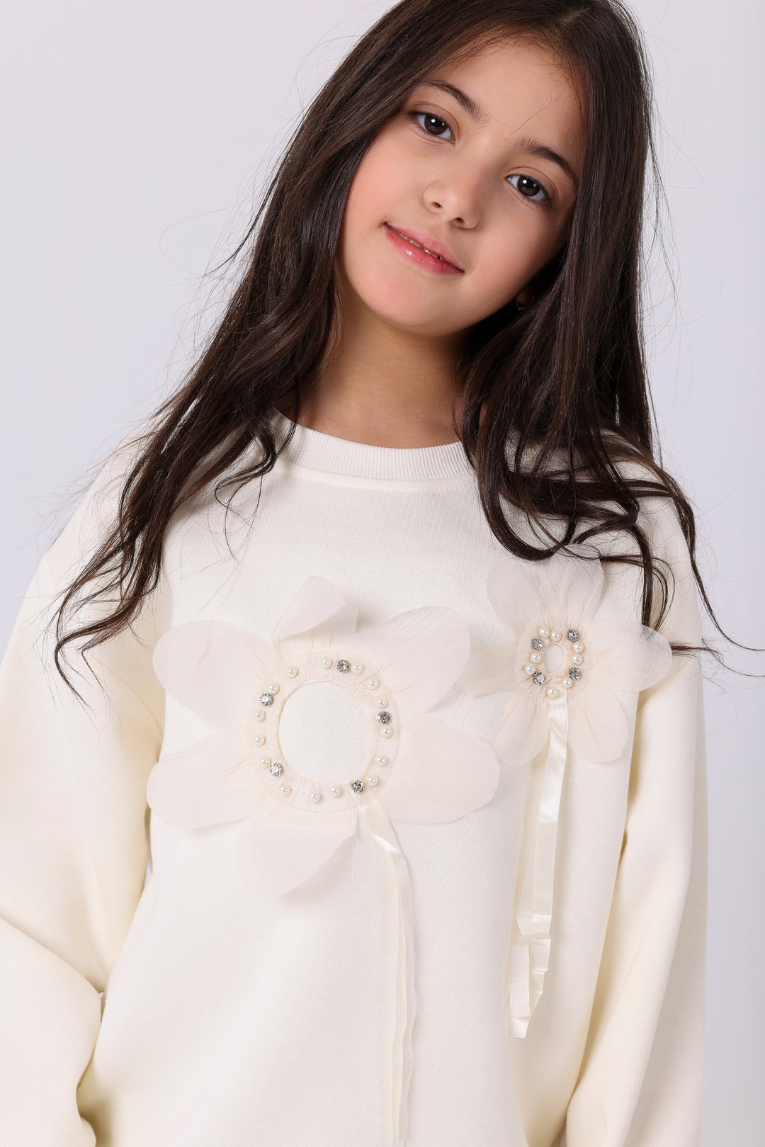 Elegant Beaded Blossom Sweatshirt