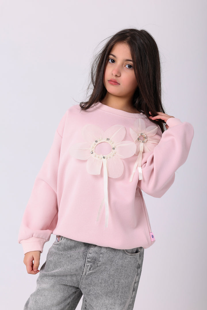 Elegant Beaded Blossom Sweatshirt