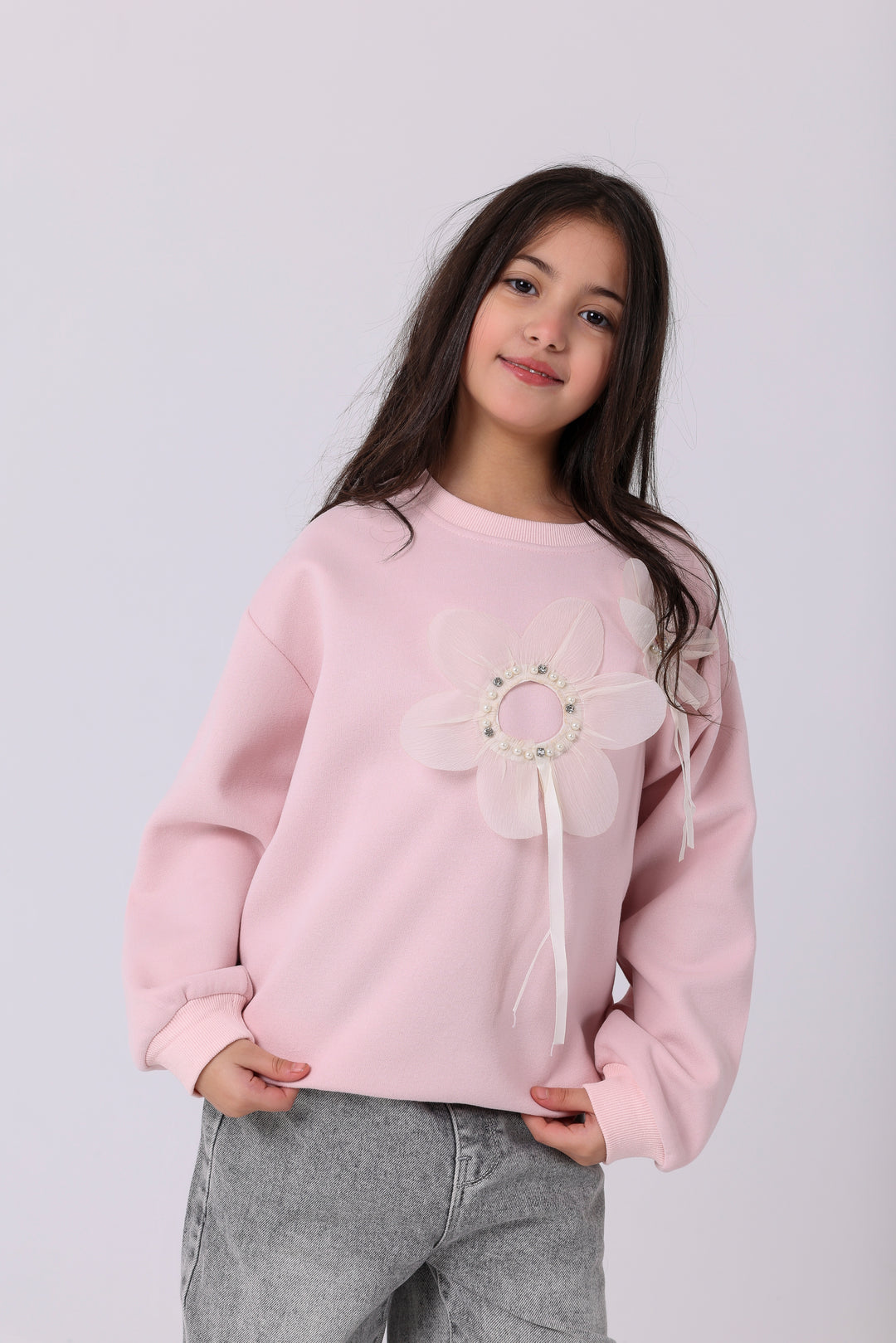 Elegant Beaded Blossom Sweatshirt