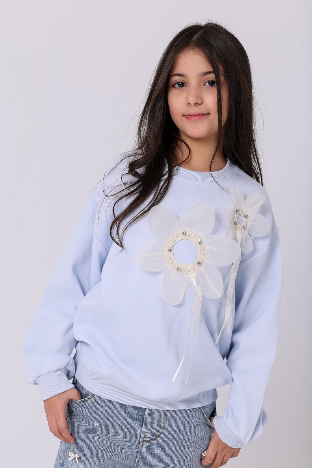 Elegant Beaded Blossom Sweatshirt
