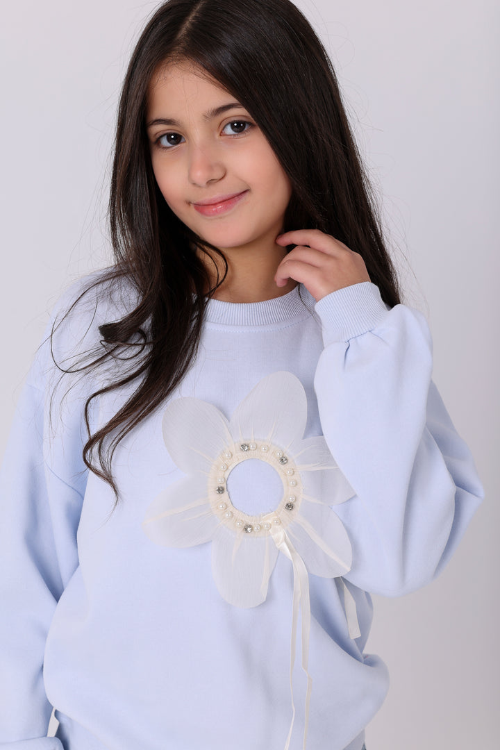 Elegant Beaded Blossom Sweatshirt
