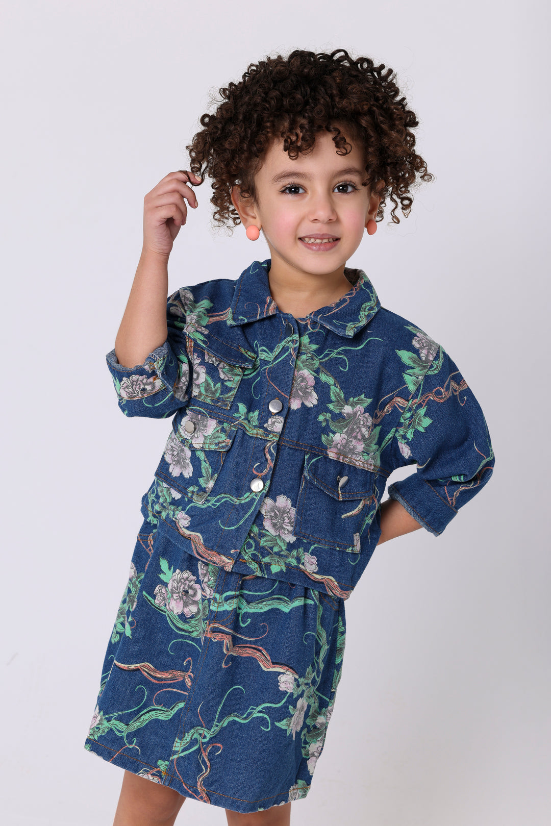 Floral Garden Denim Jacket & Skirt Duo