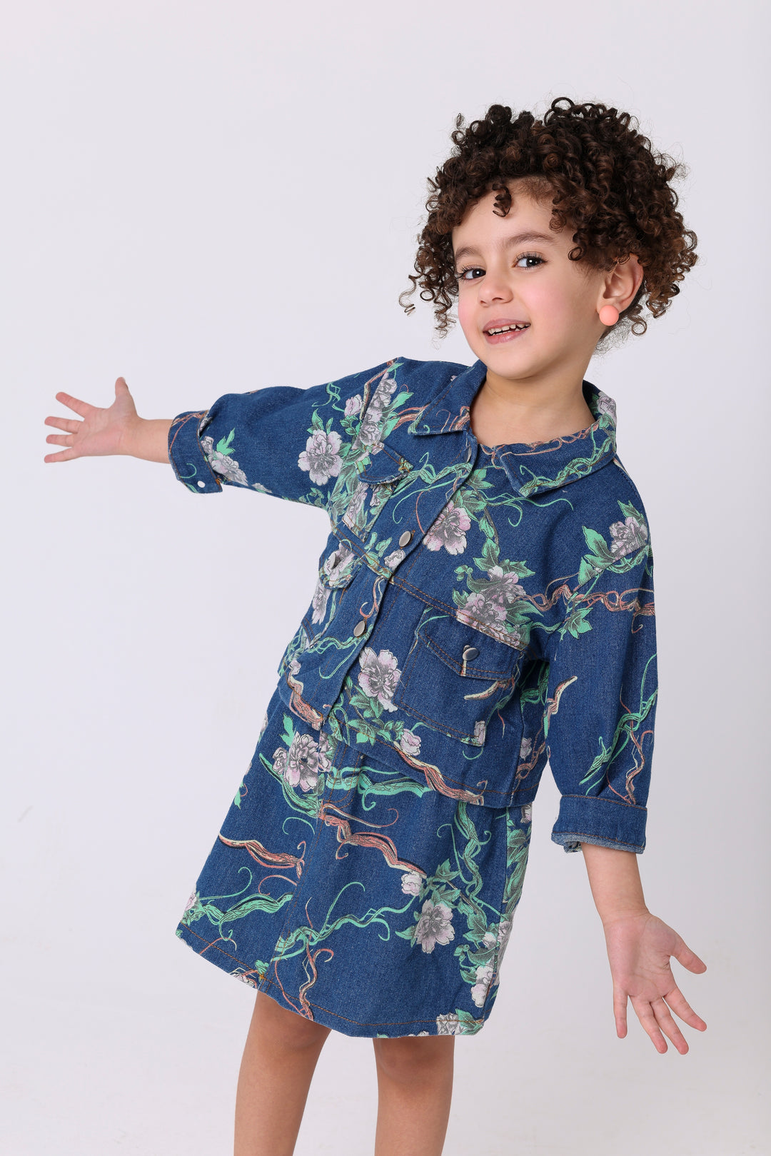 Floral Garden Denim Jacket & Skirt Duo