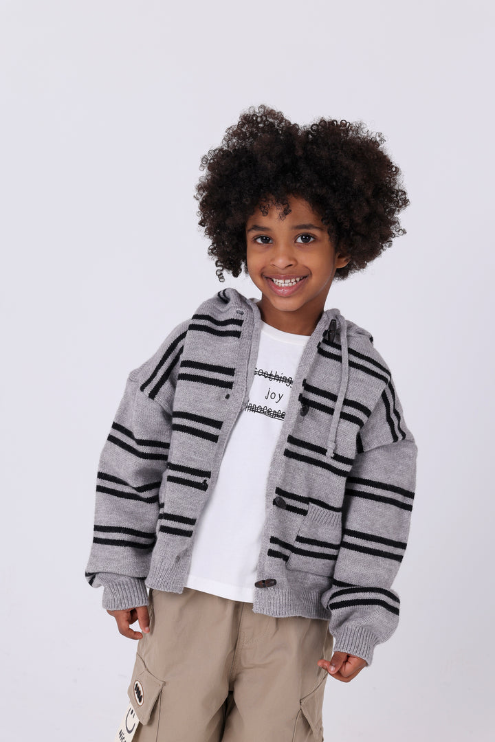 Nautical Striped Hooded Toggle Cardigan