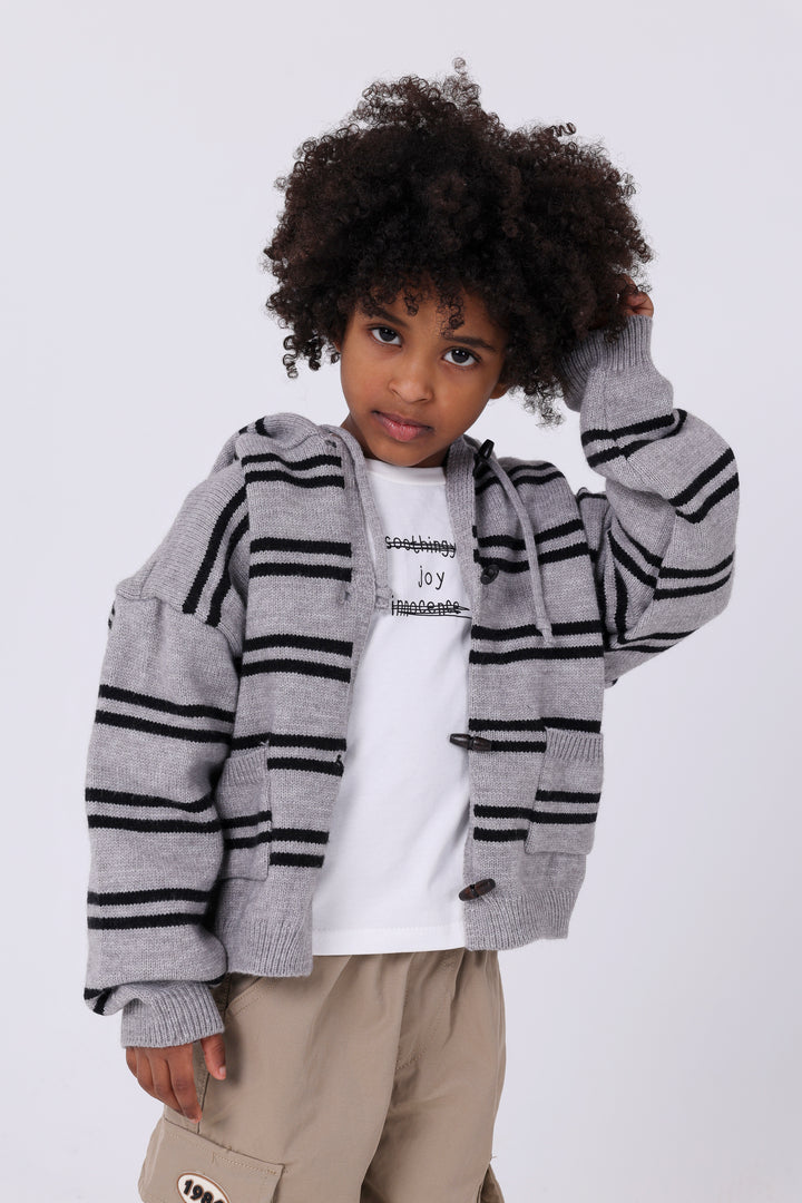 Nautical Striped Hooded Toggle Cardigan