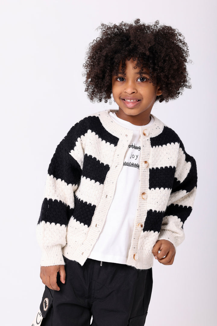 Cozy Speckled Knit Striped Cardigan
