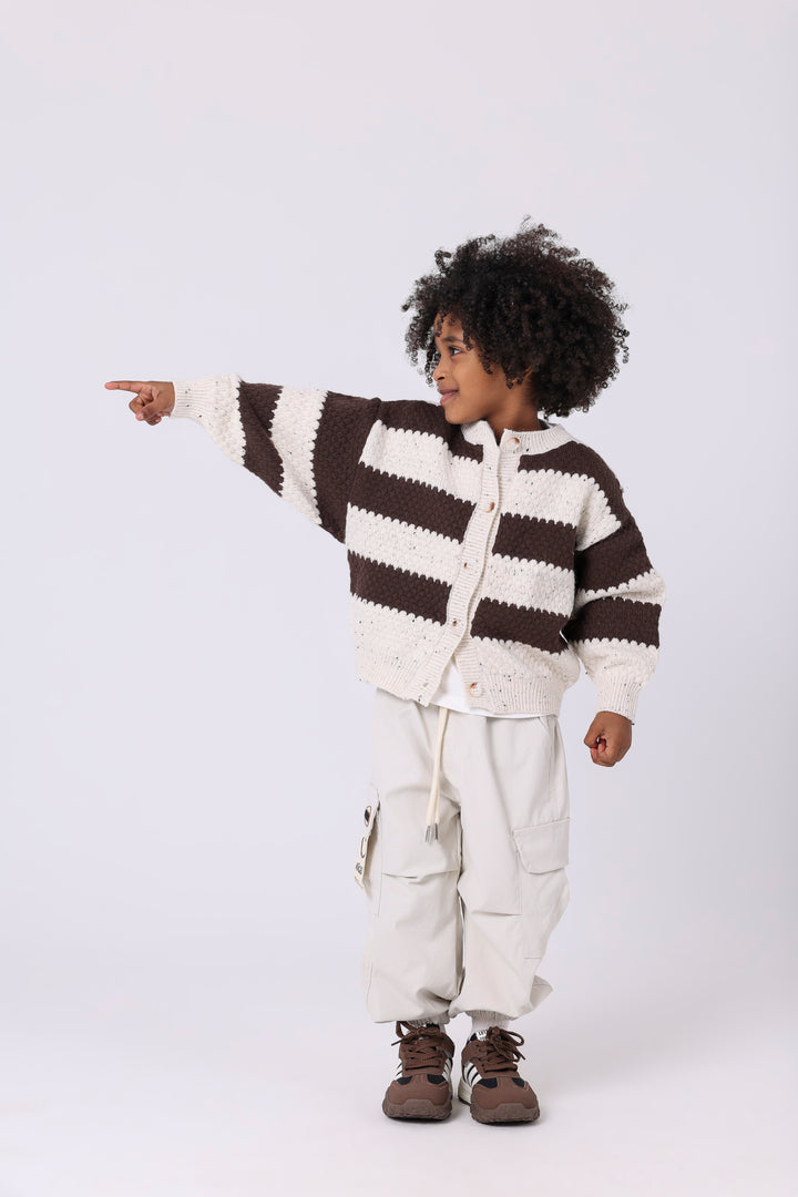 Cozy Speckled Knit Striped Cardigan
