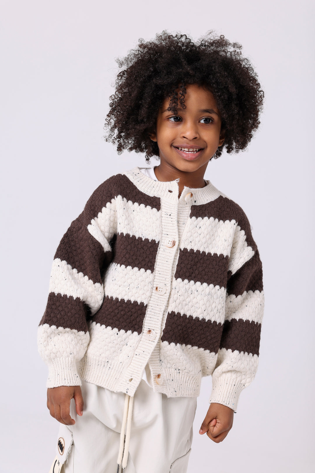 Cozy Speckled Knit Striped Cardigan