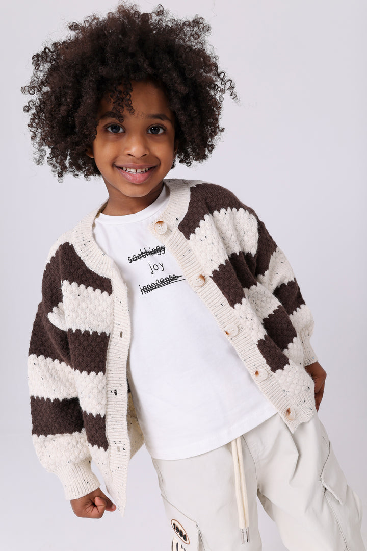 Cozy Speckled Knit Striped Cardigan