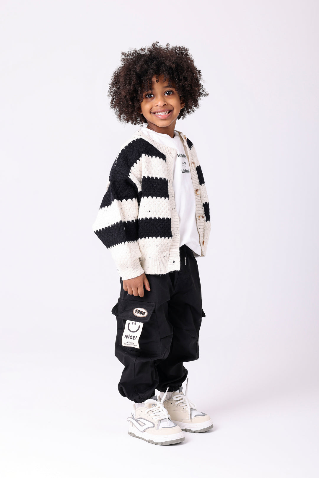 Cozy Speckled Knit Striped Cardigan