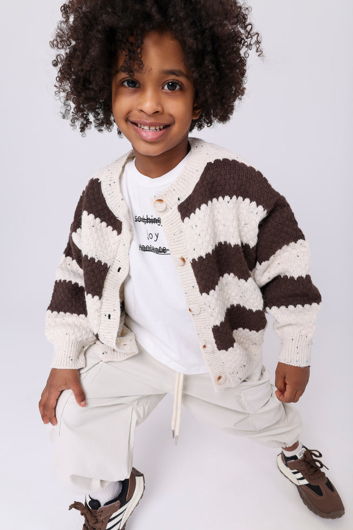 Cozy Speckled Knit Striped Cardigan