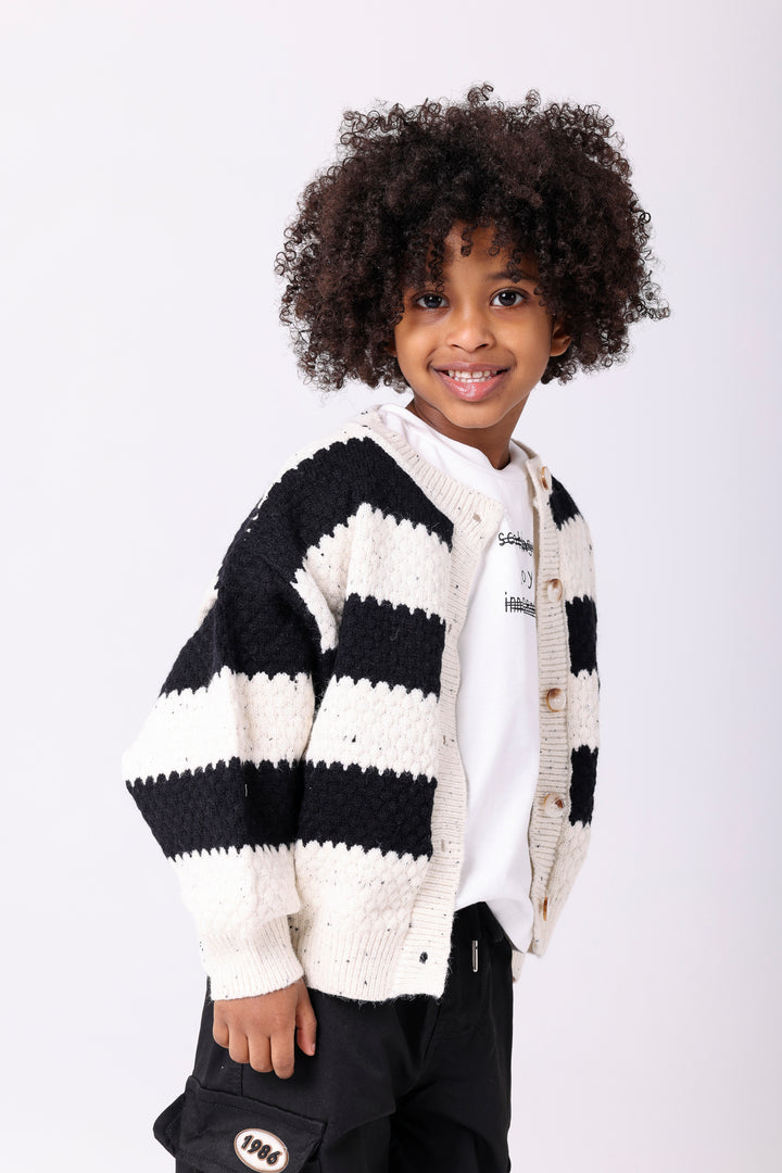 Cozy Speckled Knit Striped Cardigan