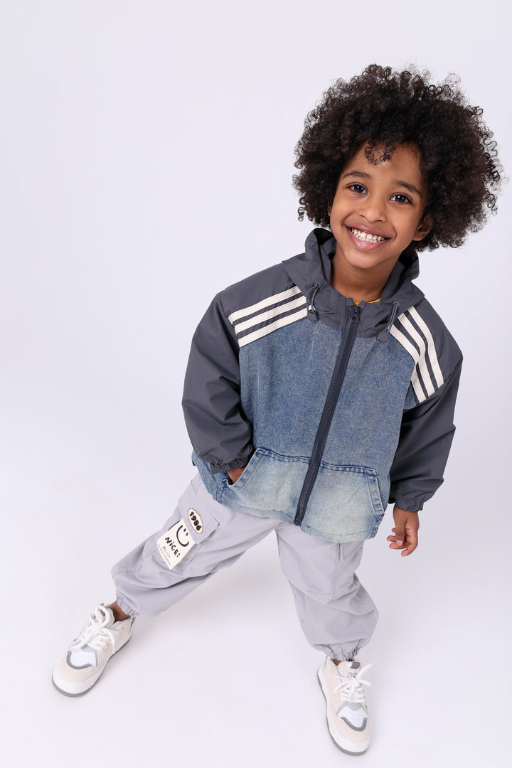 Sporty Stripe Denim Hooded Vest