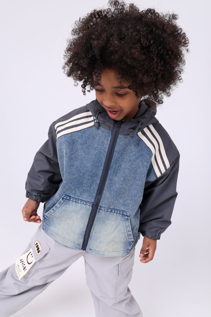 Sporty Stripe Denim Hooded Vest