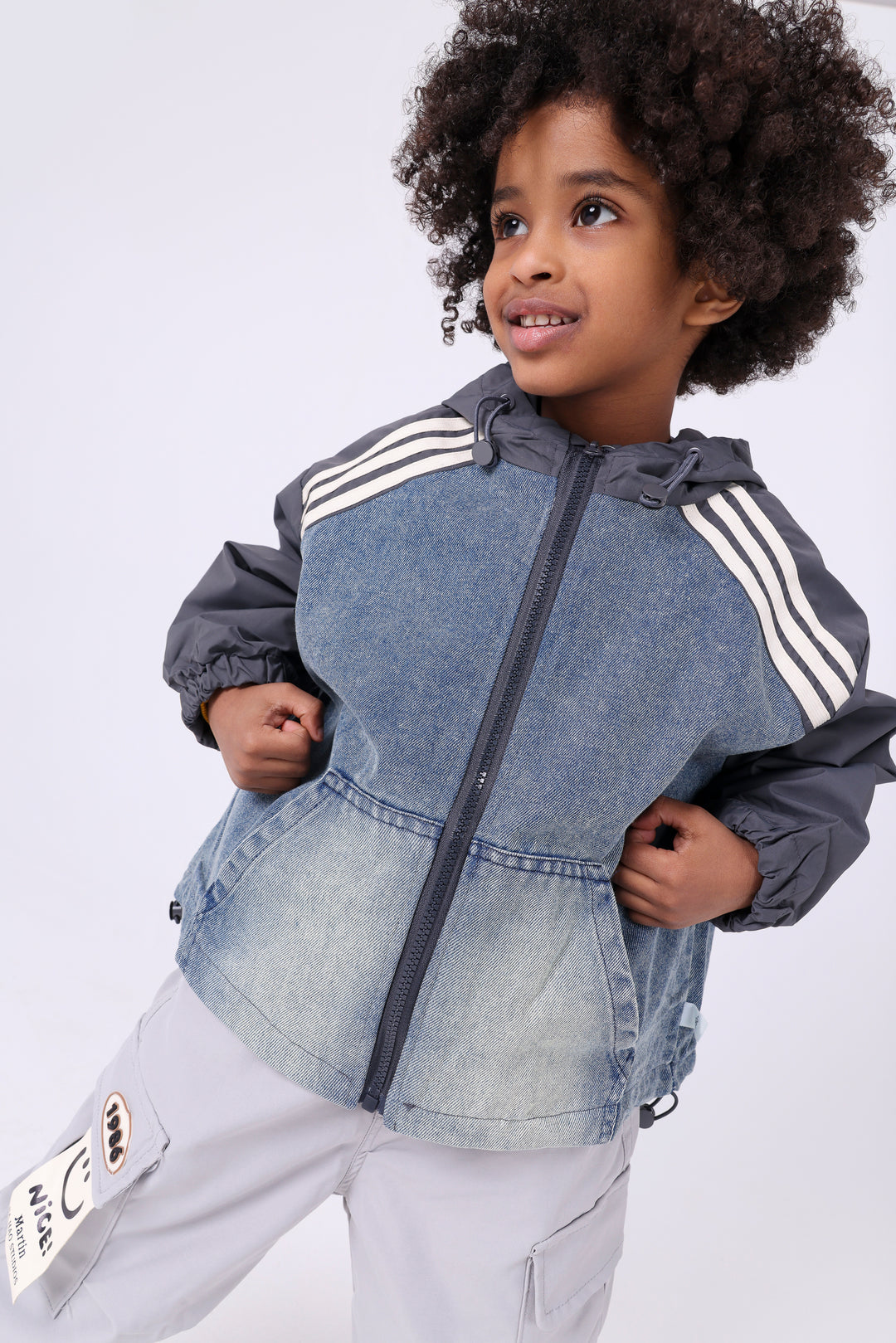 Sporty Stripe Denim Hooded Vest