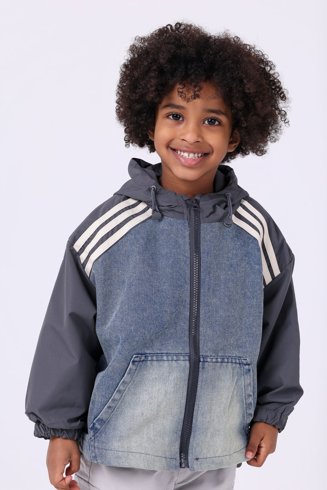 Sporty Stripe Denim Hooded Vest