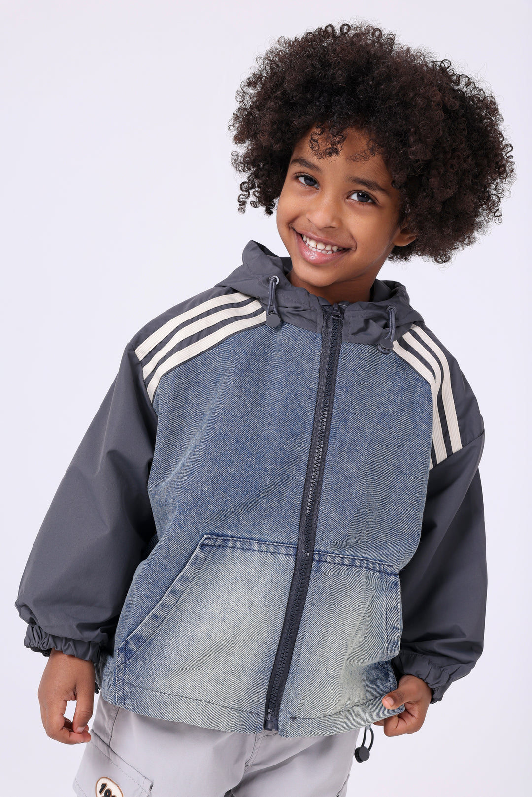 Sporty Stripe Denim Hooded Vest