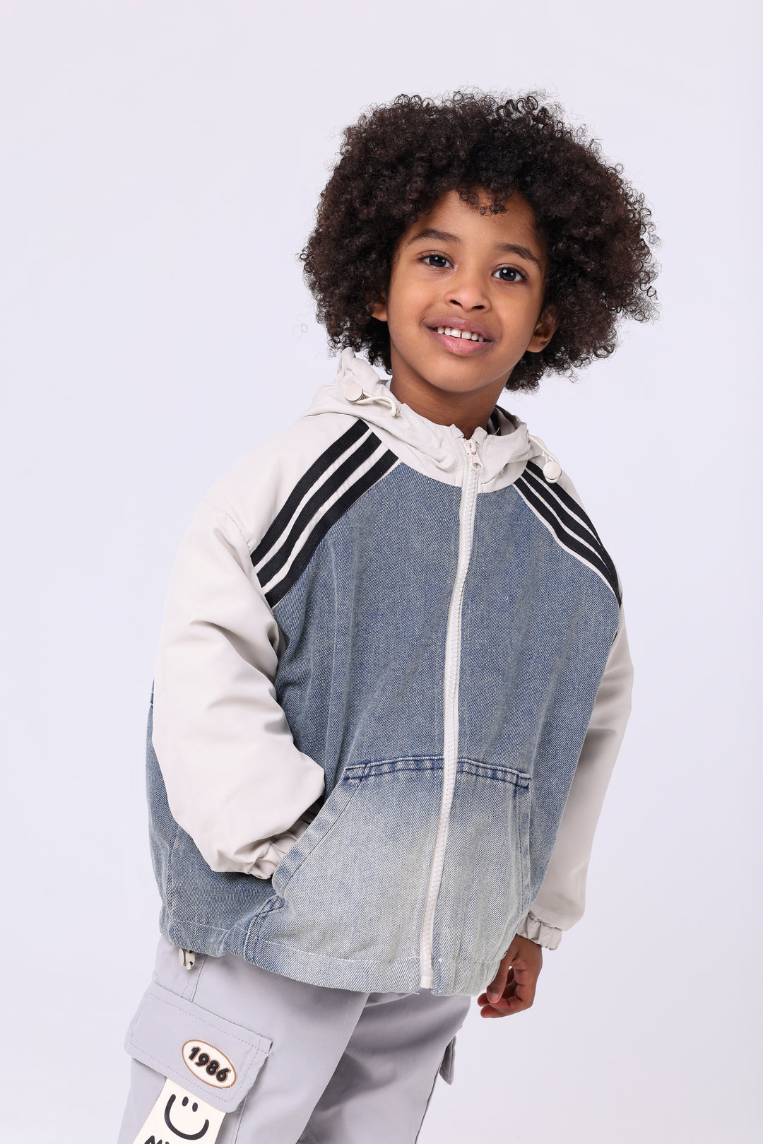 Sporty Stripe Denim Hooded Vest