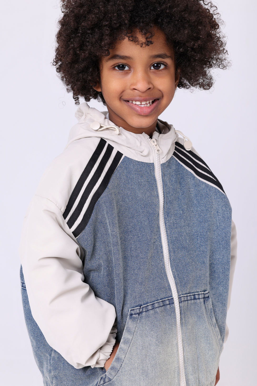 Sporty Stripe Denim Hooded Vest