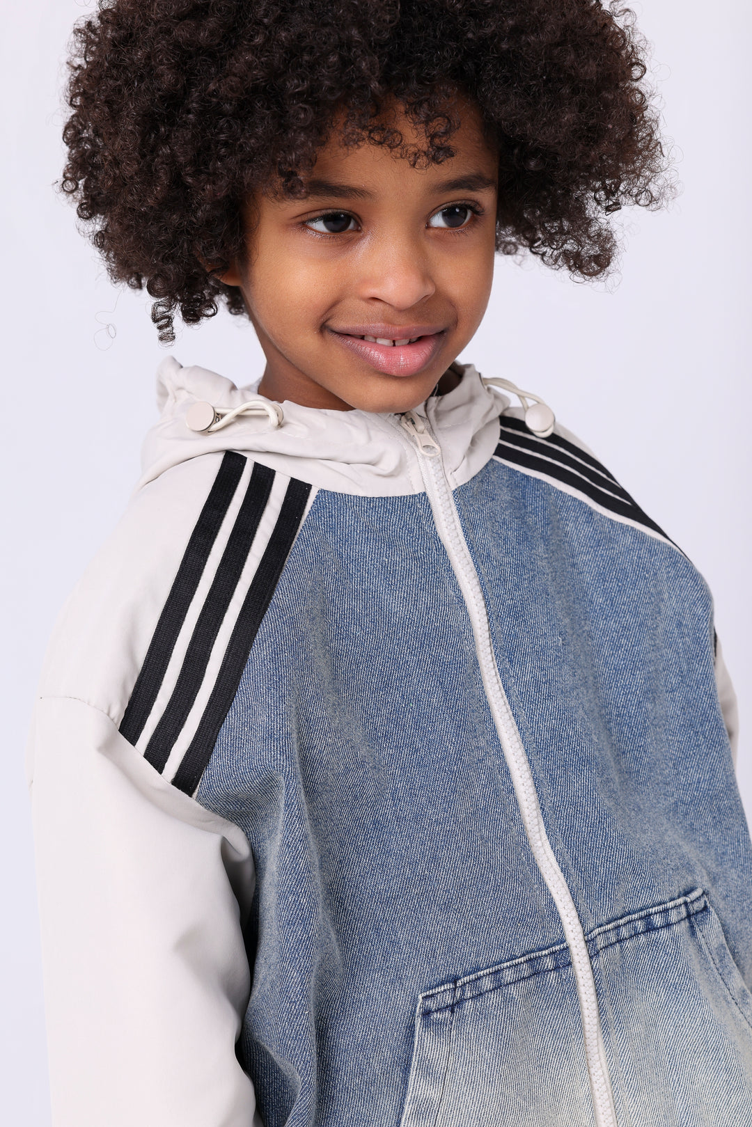 Sporty Stripe Denim Hooded Vest