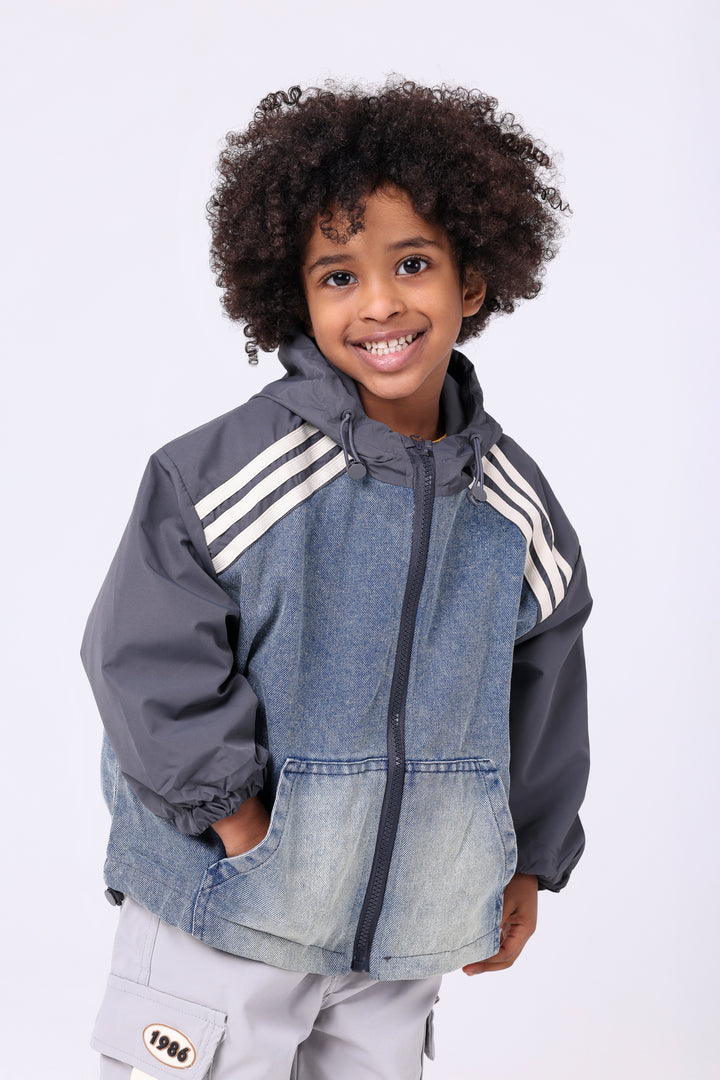 Sporty Stripe Denim Hooded Vest