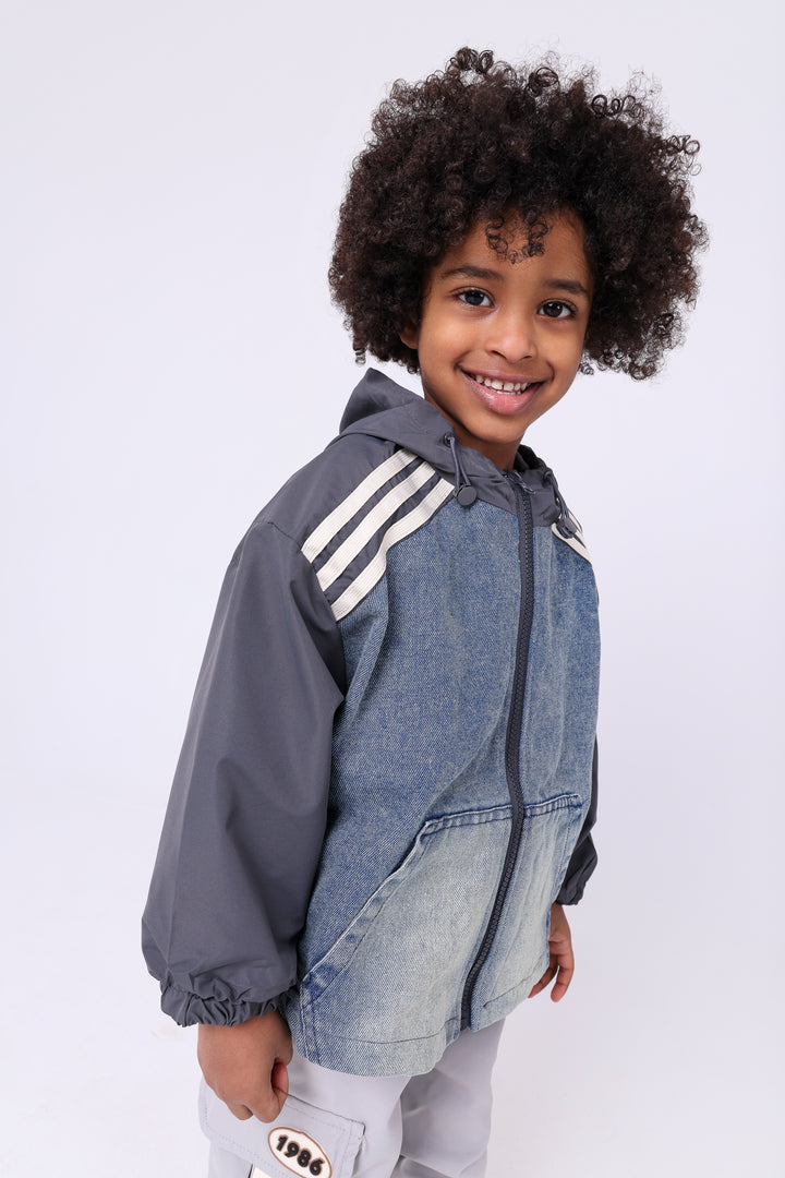 Sporty Stripe Denim Hooded Vest