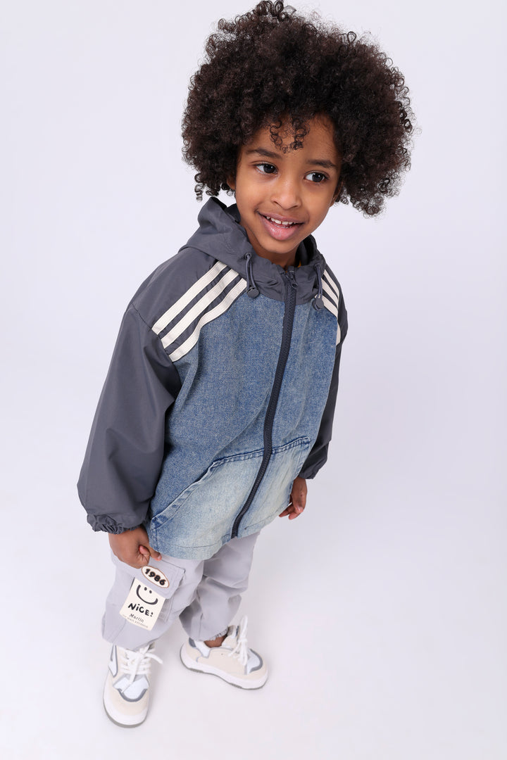 Sporty Stripe Denim Hooded Vest