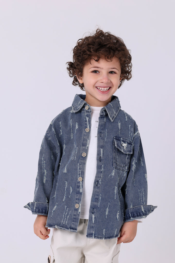 Stylish Distressed Denim Button Up