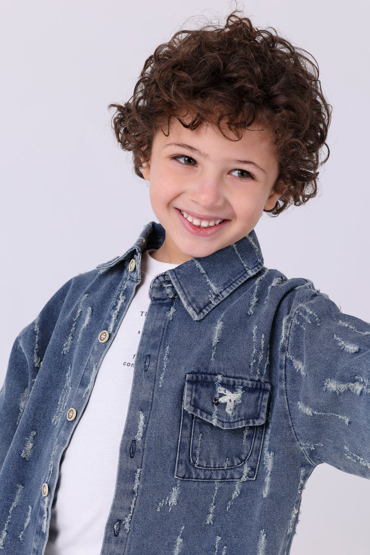 Stylish Distressed Denim Button Up