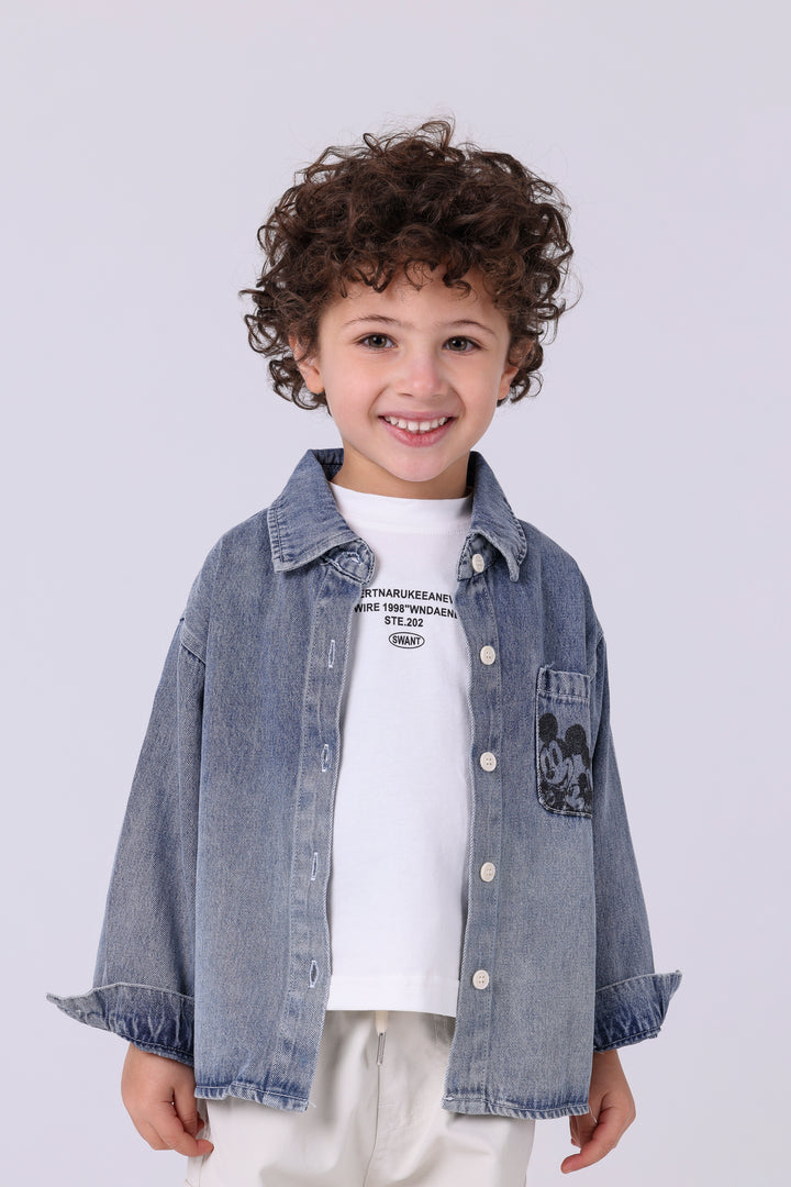 Joyful Mouse Print Denim Shirt