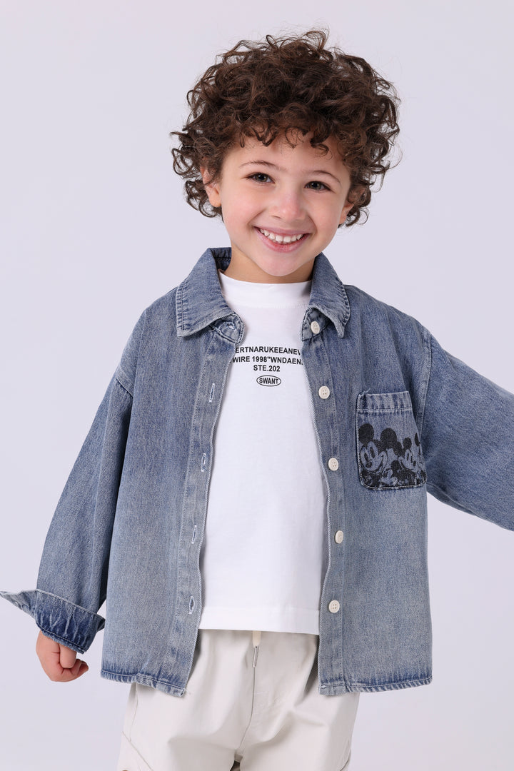 Joyful Mouse Print Denim Shirt