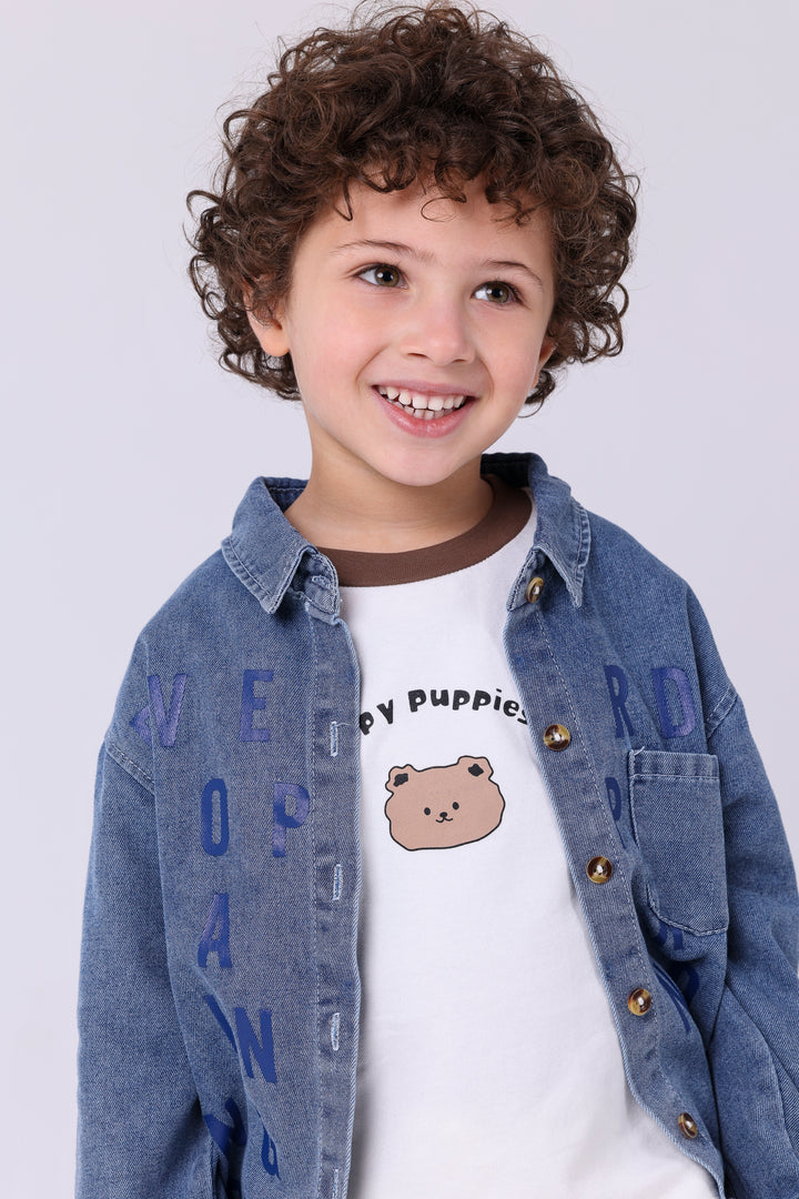 Bold Allover Lettering Denim Shirt