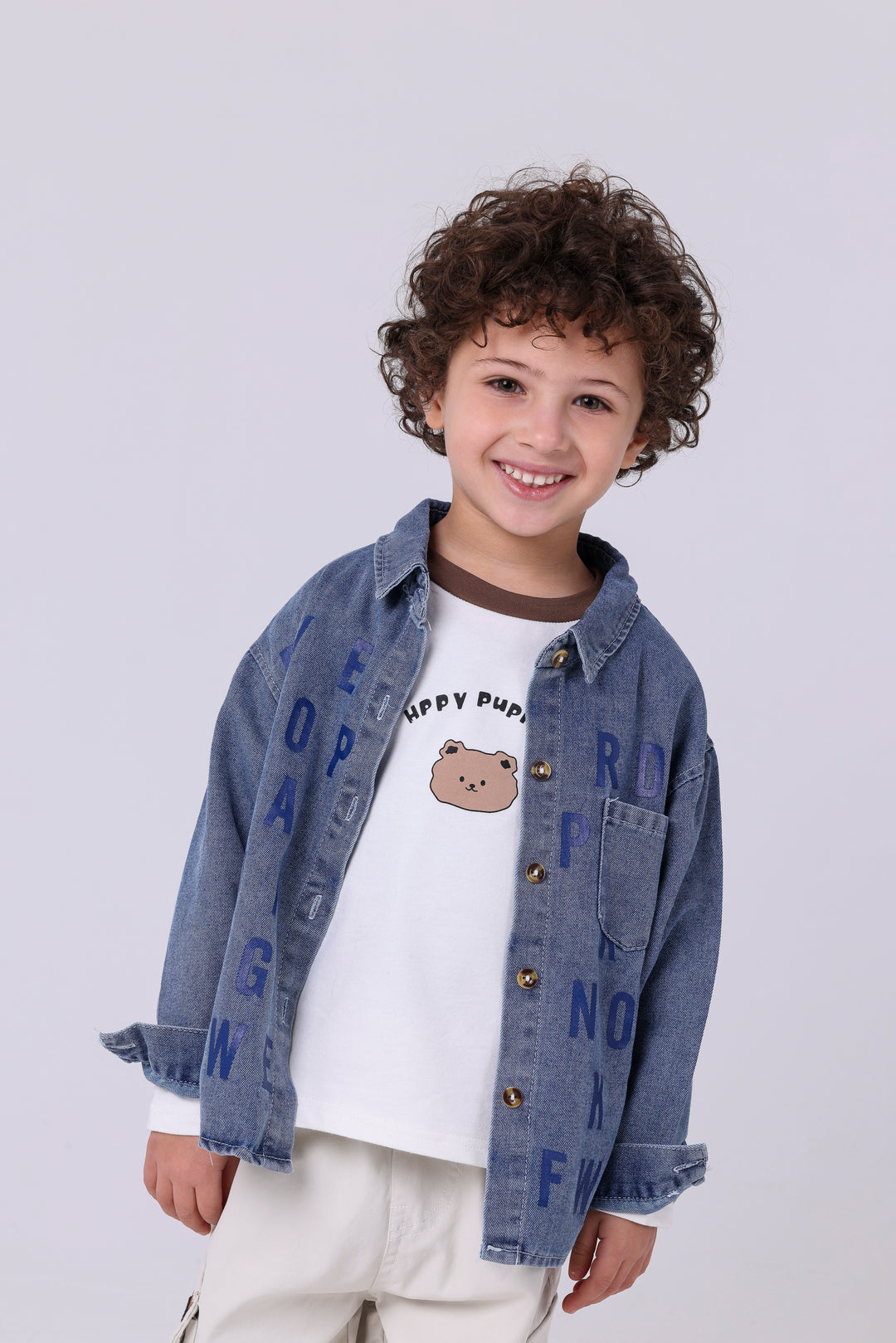 Bold Allover Lettering Denim Shirt