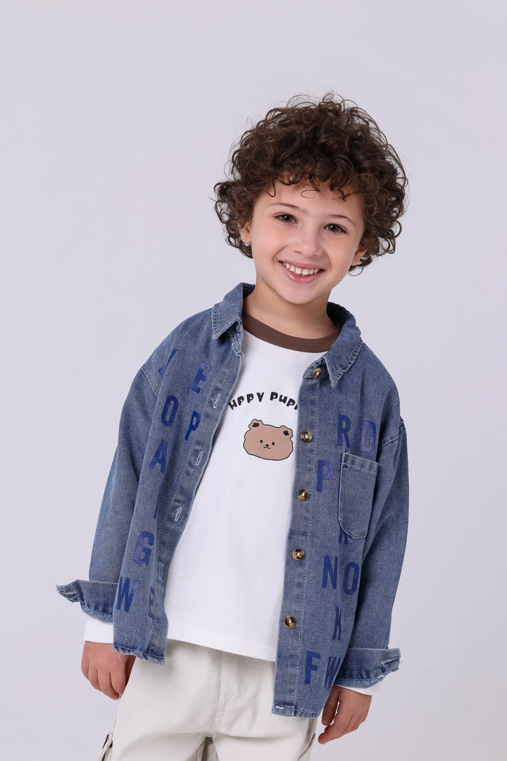 Bold Allover Lettering Denim Shirt