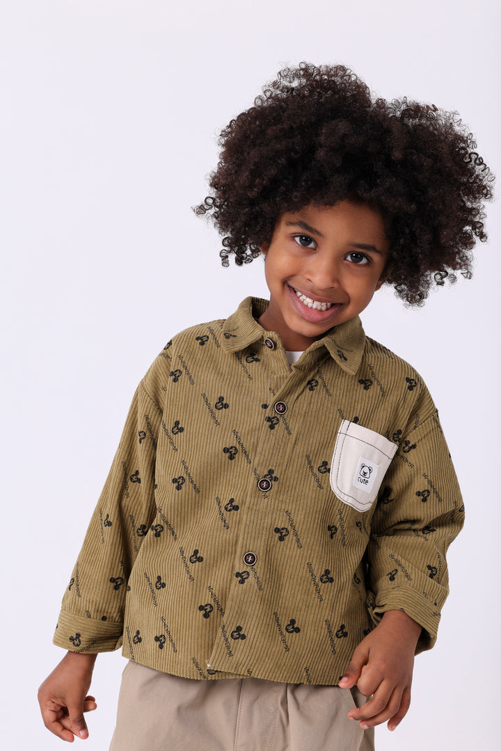 Sweet Character Pattern Corduroy Shirt