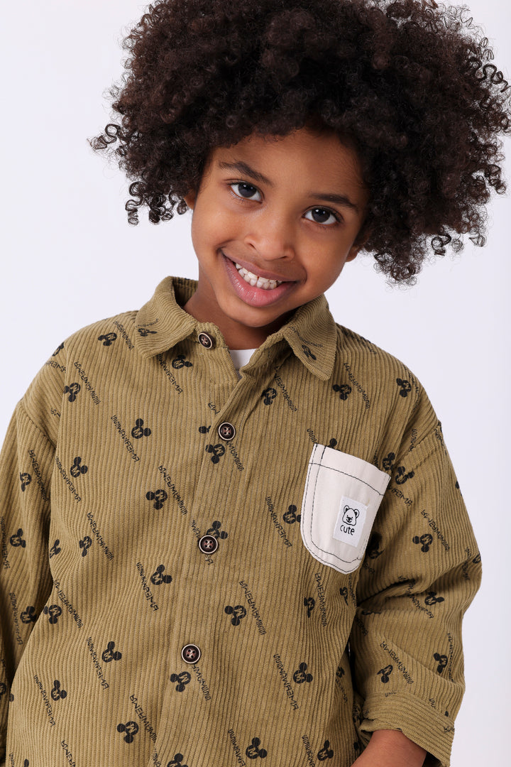 Sweet Character Pattern Corduroy Shirt