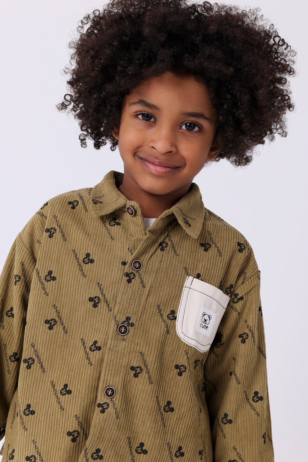 Sweet Character Pattern Corduroy Shirt