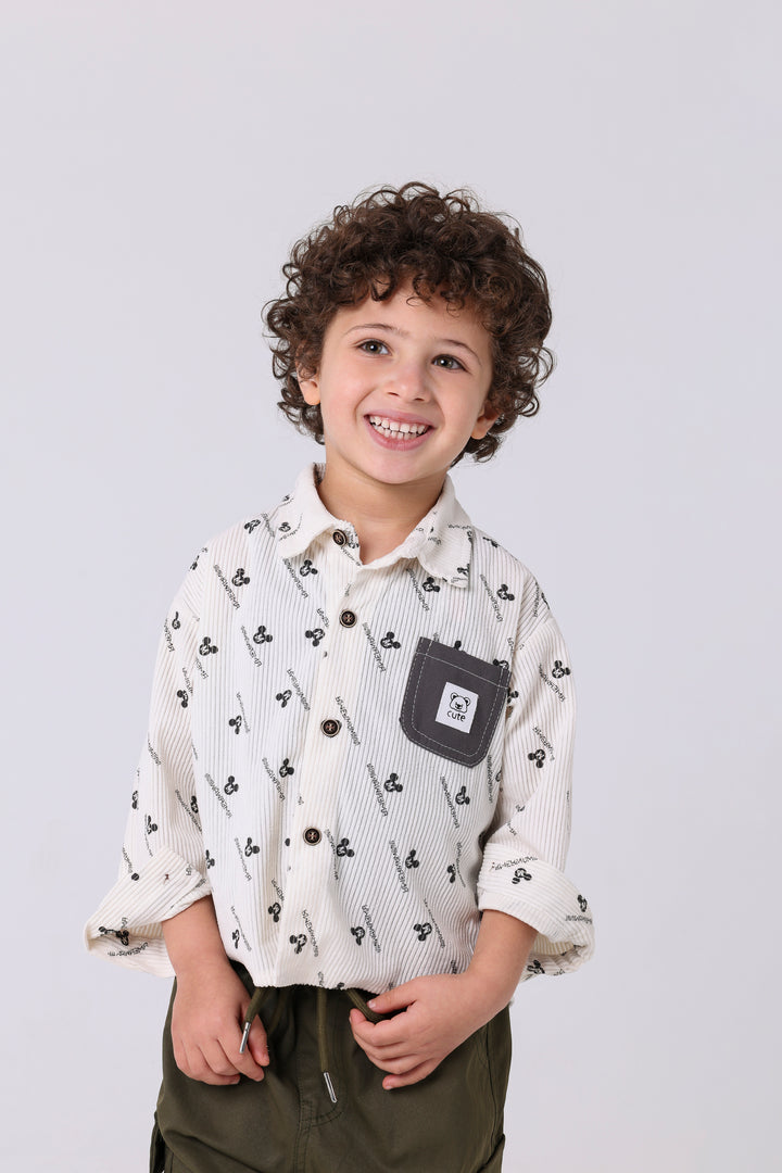 Sweet Character Pattern Corduroy Shirt