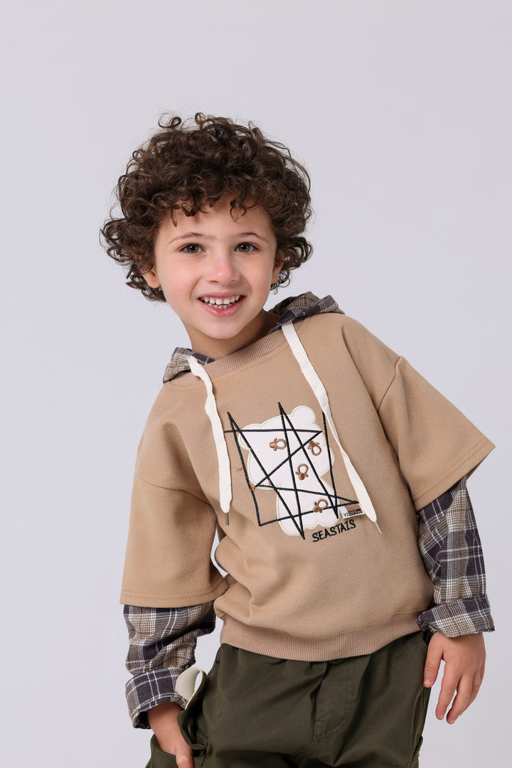 Modern Plaid Accent Hooded Pullover