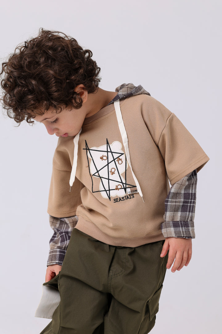 Modern Plaid Accent Hooded Pullover