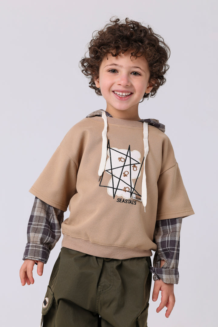 Modern Plaid Accent Hooded Pullover