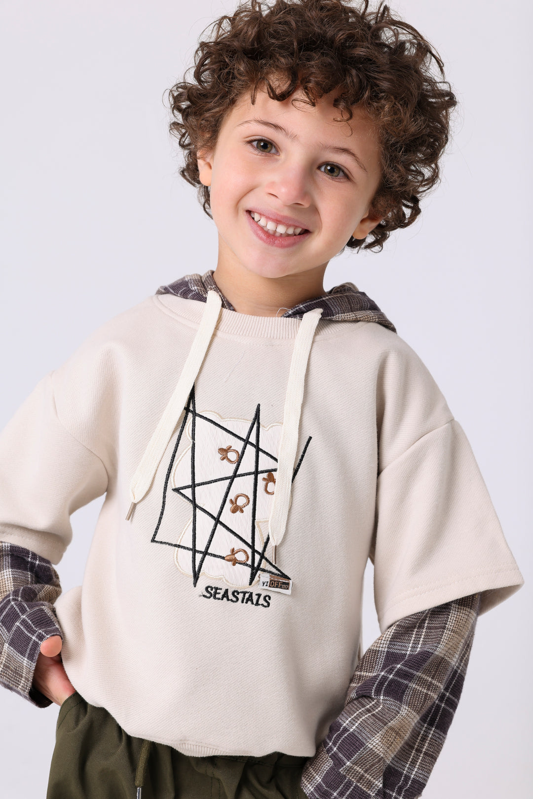 Modern Plaid Accent Hooded Pullover